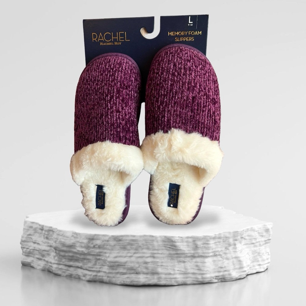 FINAL SALE!! NWT Rachel Roy Burgundy Chenille Slippers, Size L, 9-10